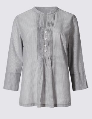 Pure Cotton Loose Fit Striped Shirt with Buttonsafe&trade;